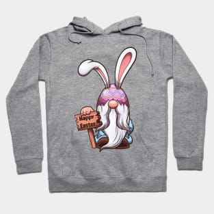 Easter Gnome With Easter Egg Hat With Bunny Ears Holding Sign Hoodie